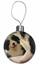 Border Collie in Mirror Christmas Bauble