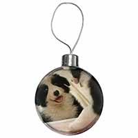 Border Collie in Mirror Christmas Bauble
