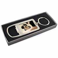 Border Collie in Mirror Chrome Metal Bottle Opener Keyring in Box