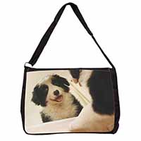 Border Collie in Mirror Large Black Laptop Shoulder Bag School/College