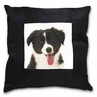 Border Collie Puppy Black Satin Feel Scatter Cushion