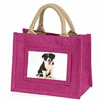 Border Collie Puppy Little Girls Small Pink Jute Shopping Bag