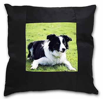 Border Collie Dog Black Satin Feel Scatter Cushion