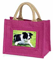 Border Collie Dog Little Girls Small Pink Jute Shopping Bag