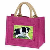 Border Collie Dog Little Girls Small Pink Jute Shopping Bag