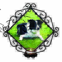 Border Collie Dog Wrought Iron Wall Art Candle Holder