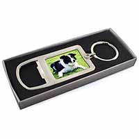 Border Collie Dog Chrome Metal Bottle Opener Keyring in Box