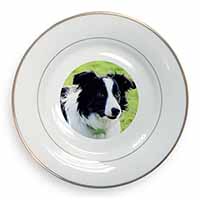 Border Collie Dog Gold Rim Plate Printed Full Colour in Gift Box