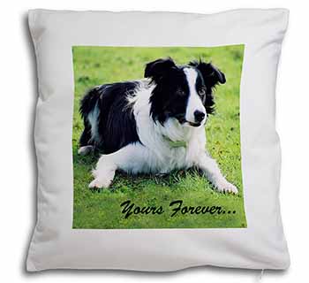 Border Collie Dog "Yours Forever..." Soft White Velvet Feel Scatter Cushion
