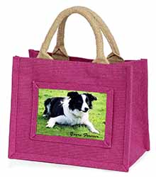 Border Collie Dog "Yours Forever..." Little Girls Small Pink Jute Shopping Bag