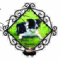 Border Collie Dog "Yours Forever..." Wrought Iron Wall Art Candle Holder