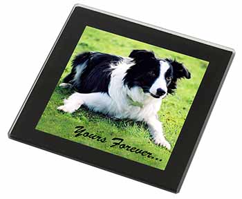 Border Collie Dog "Yours Forever..." Black Rim High Quality Glass Coaster