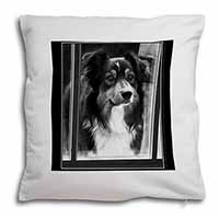 Border Collie in Window Soft White Velvet Feel Scatter Cushion