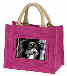 Border Collie in Window Little Girls Small Pink Jute Shopping Bag