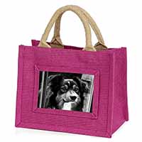 Border Collie in Window Little Girls Small Pink Jute Shopping Bag
