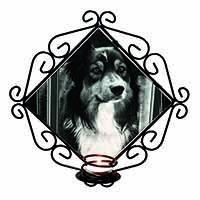 Border Collie in Window Wrought Iron Wall Art Candle Holder