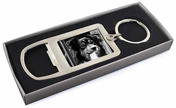 Border Collie in Window Chrome Metal Bottle Opener Keyring in Box