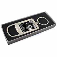 Border Collie in Window Chrome Metal Bottle Opener Keyring in Box