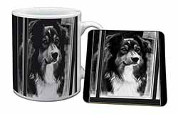 Border Collie in Window Mug and Coaster Set