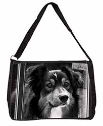 Border Collie in Window Large Black Laptop Shoulder Bag School/College