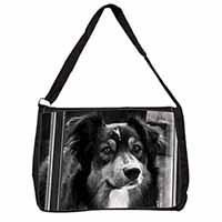 Border Collie in Window Large Black Laptop Shoulder Bag School/College