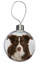 Liver and White Border Collie Christmas Bauble
