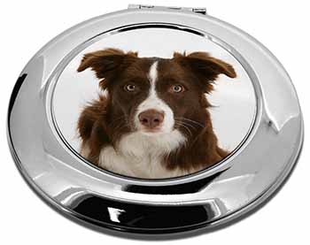 Liver and White Border Collie Make-Up Round Compact Mirror