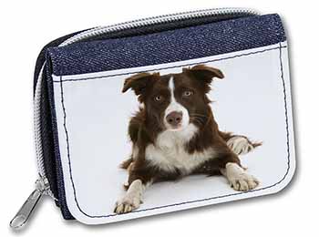 Liver and White Border Collie Unisex Denim Purse Wallet