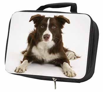 Liver and White Border Collie Black Insulated School Lunch Box/Picnic Bag