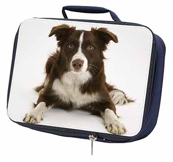 Liver and White Border Collie Navy Insulated School Lunch Box/Picnic Bag