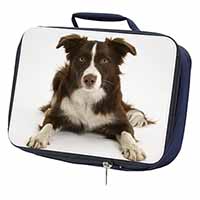 Liver and White Border Collie Navy Insulated School Lunch Box/Picnic Bag
