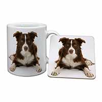 Liver and White Border Collie Mug and Coaster Set