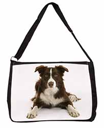 Liver and White Border Collie Large Black Laptop Shoulder Bag School/College