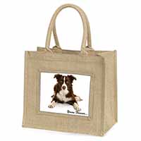 Liver and White Border Collie "Yours Forever..." Natural/Beige Jute Large Shoppi