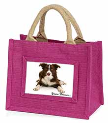 Liver and White Border Collie "Yours Forever..." Little Girls Small Pink Jute Sh