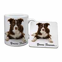 Liver and White Border Collie "Yours Forever..." Mug and Coaster Set