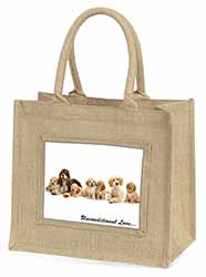 Cockerpoodles-Love- Natural/Beige Jute Large Shopping Bag