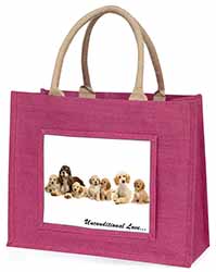 Cockerpoodles-Love- Large Pink Jute Shopping Bag