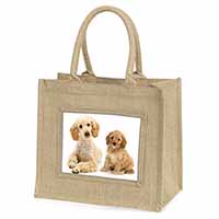 Poodle and Cockerpoo Natural/Beige Jute Large Shopping Bag