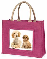 Poodle and Cockerpoo Large Pink Jute Shopping Bag