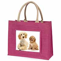 Poodle and Cockerpoo Large Pink Jute Shopping Bag