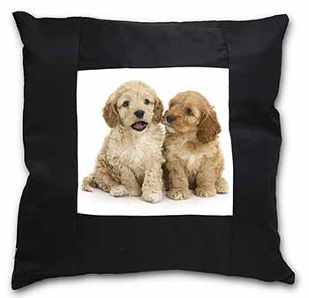 Cockerpoo Puppies Black Satin Feel Scatter Cushion