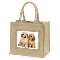 Cockerpoo Puppies Natural/Beige Jute Large Shopping Bag