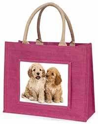 Cockerpoo Puppies Large Pink Jute Shopping Bag