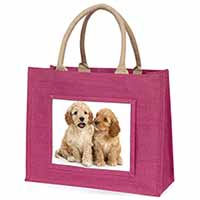 Cockerpoo Puppies Large Pink Jute Shopping Bag