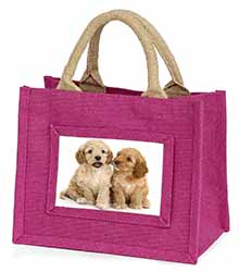 Cockerpoo Puppies Little Girls Small Pink Jute Shopping Bag