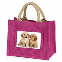 Cockerpoo Puppies Little Girls Small Pink Jute Shopping Bag