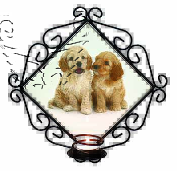 Cockerpoo Puppies Wrought Iron Wall Art Candle Holder