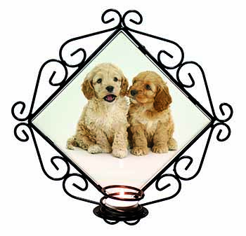 Cockerpoo Puppies Wrought Iron Wall Art Candle Holder