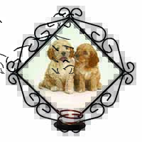 Cockerpoo Puppies Wrought Iron Wall Art Candle Holder